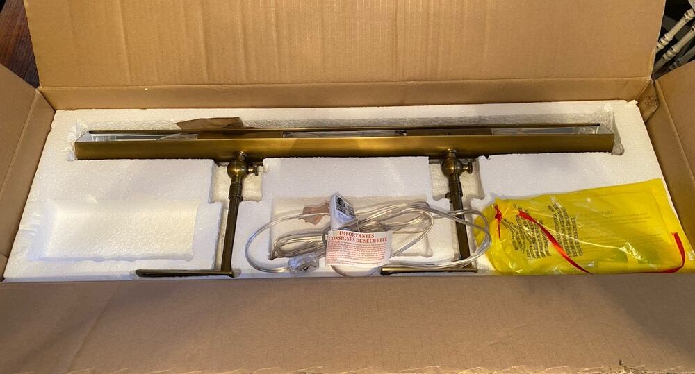 Restoration Hardware Grand Gallery Picture Light Sconce Antique Brass 30” Plugin